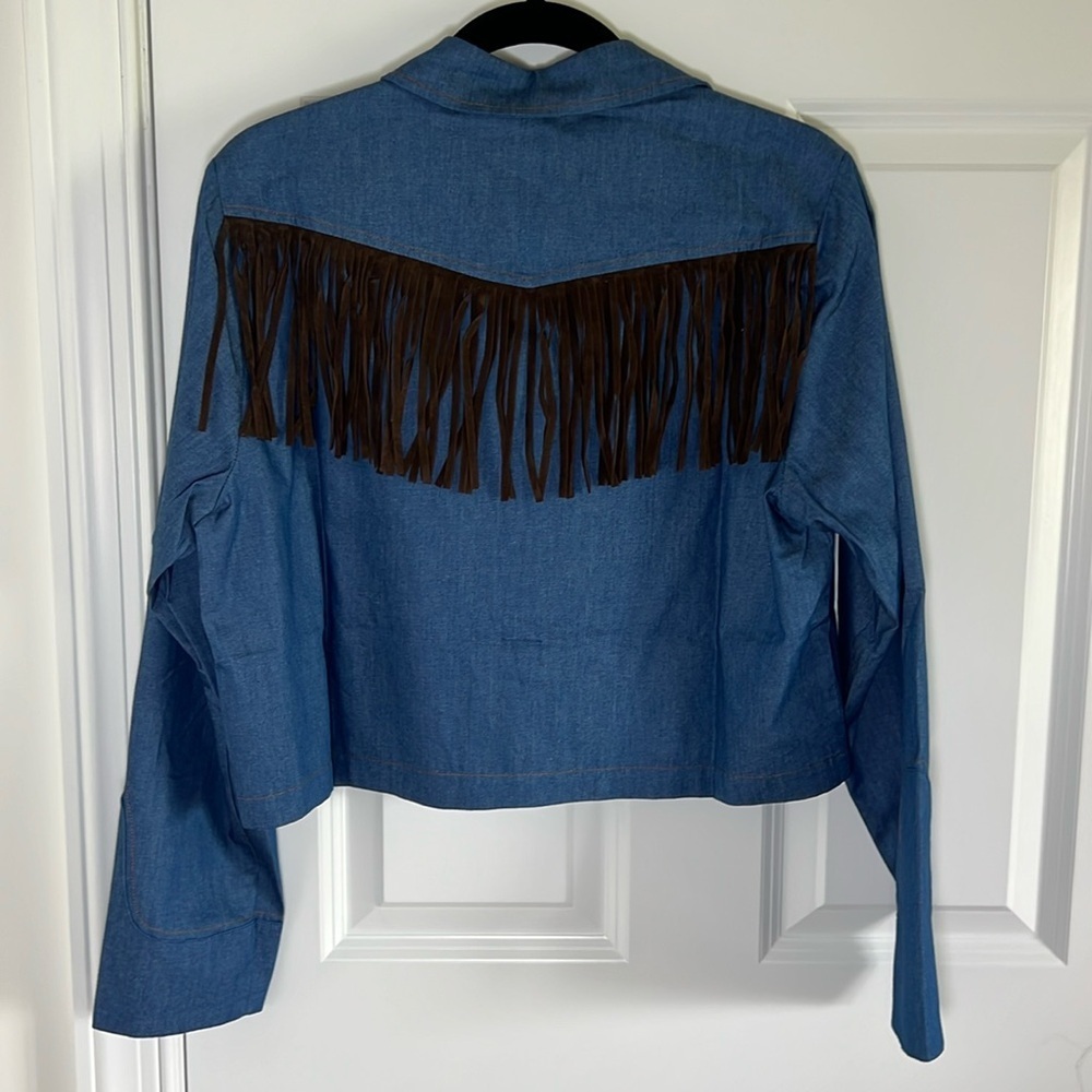 NWT 19 Cooper Chambray Cropped Button Down Shirt Brown Western cowboy